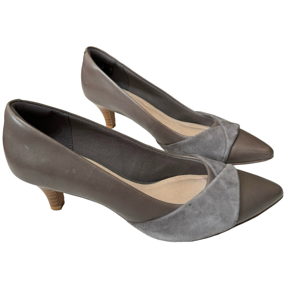 CLARKS Linvale Vena Pointed-Toe Pump Shoes Women's Size 9 Gray Leather & Suede